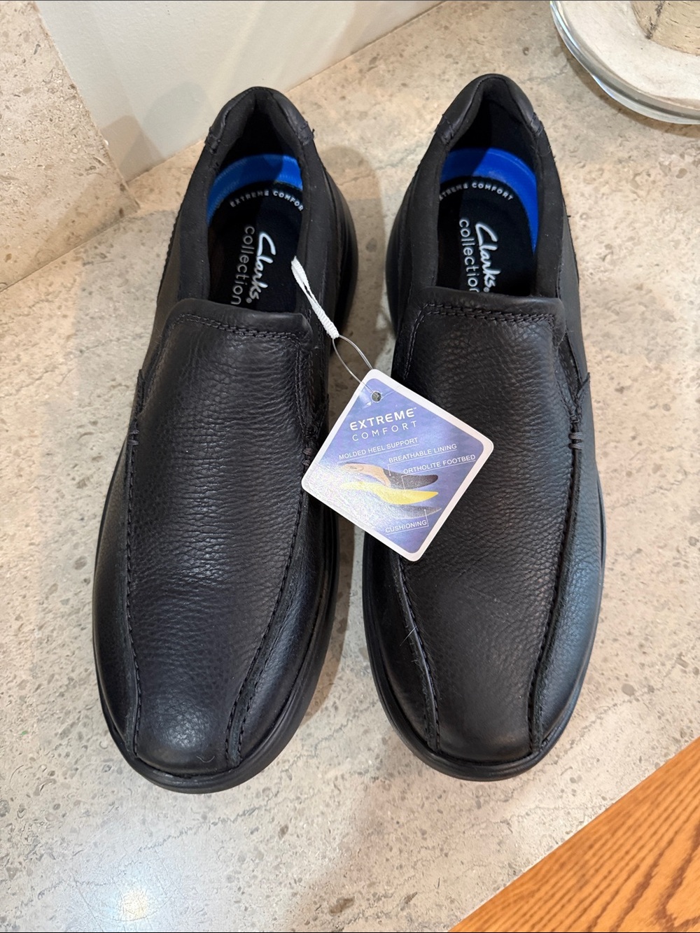 Clarks Men’s Black Leather Slip-On Loafers